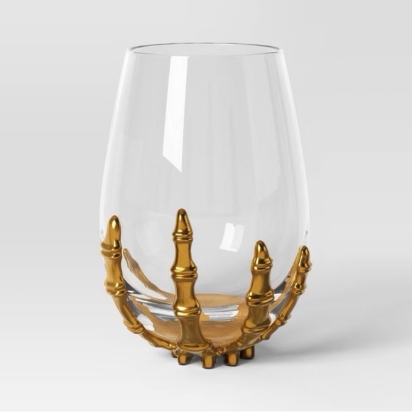 New! Halloween Skeleton Wine Glass Gold by Threshold, 15.36oz - Picture 1 of 6